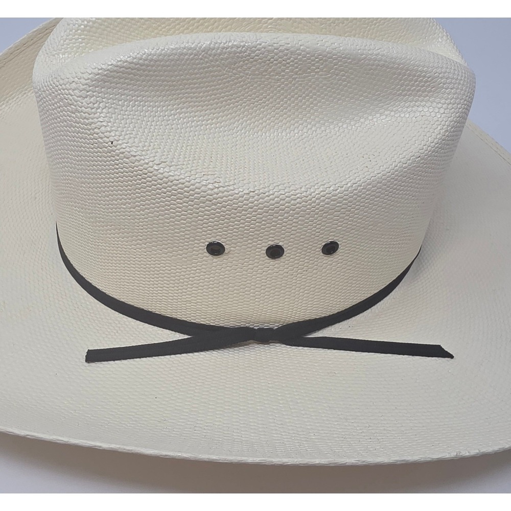 Resistol Denison 7X Hard Straw Cowboy Hat 6 7/8 Leather Sweatband with Protector - Picture 7 of 14